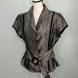 Signature Larry Levine Belted Grey Blouse, Size L